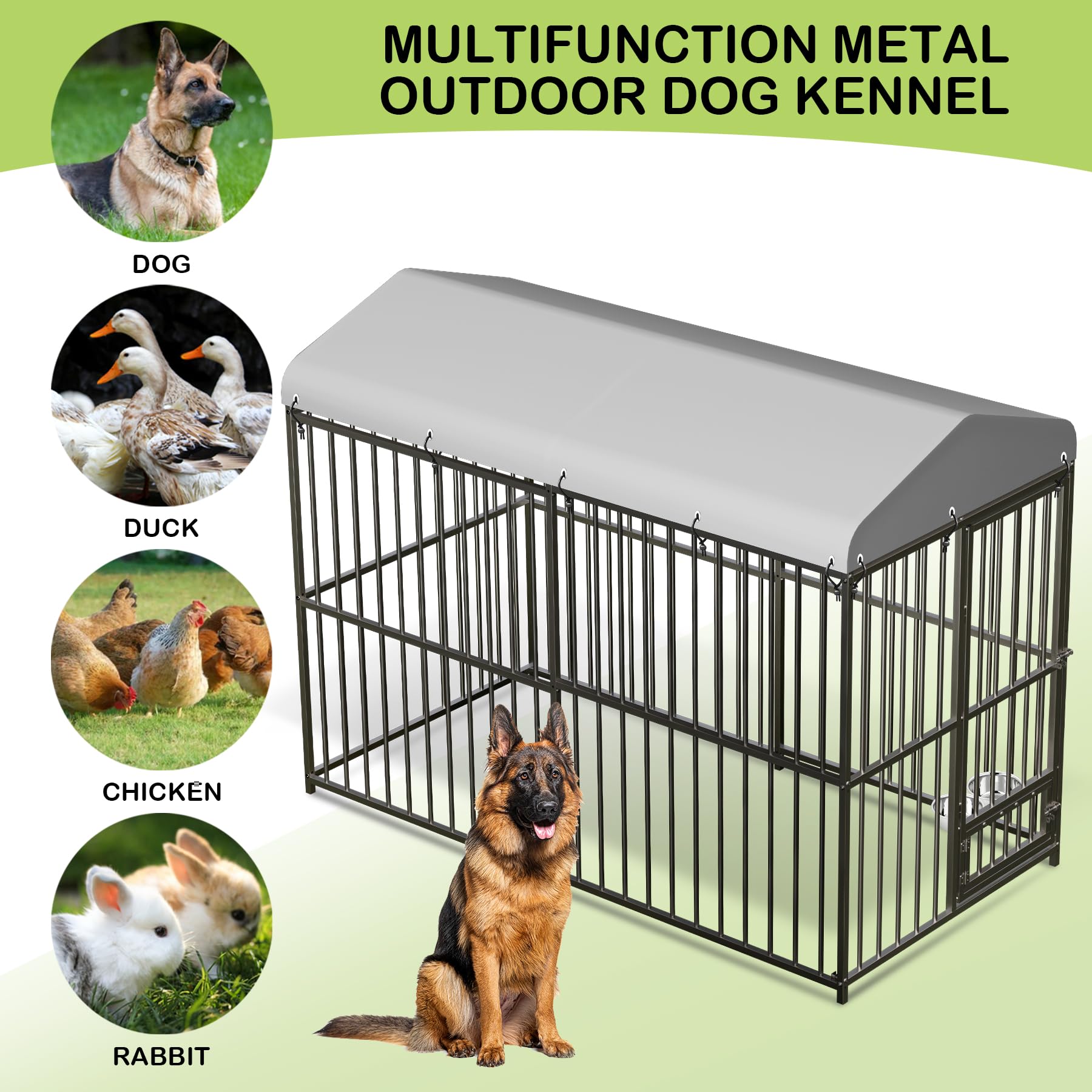 Large Dog Kennel Outdoor, Heavy Duty Outside Dog Kennel Pet Pens Dogs Run Enclosure with Anti-UV Waterproof Cover, Lockable Door for Medium to Small Dog