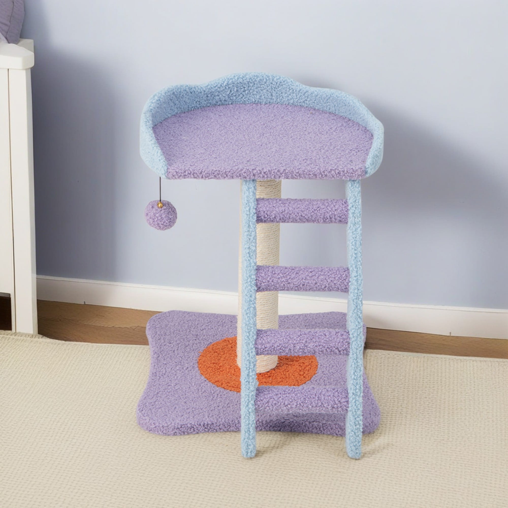 resenkos 19" Cat Scratch Post with Ladder, Indoor Cat Scratching Posts, Cat Scratcher Tree Tower for Furniture, Purple