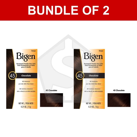 Bundle of 2 - BIGEN Permanent Powder Hair Color (0.21oz) - 45 Chocolate