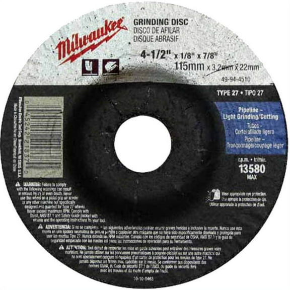 Milwaukee 49-94-5080 model 5" X 1/4" X 7/8" (Type 27) Grinding Wheel (ZA24R)