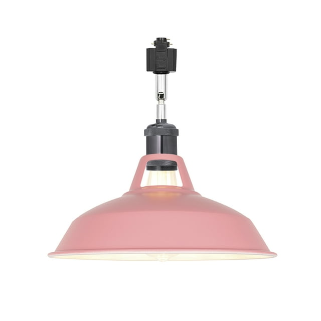 FSLiving H-Type Track Lighting E26 Base Industrial Adjustable Angle Lamp Pink Metal Shade with Black Pearl Socket Track Light Fixture for Slope Ceiling Gimbal,Bulb and Track Not Included - 1 Light