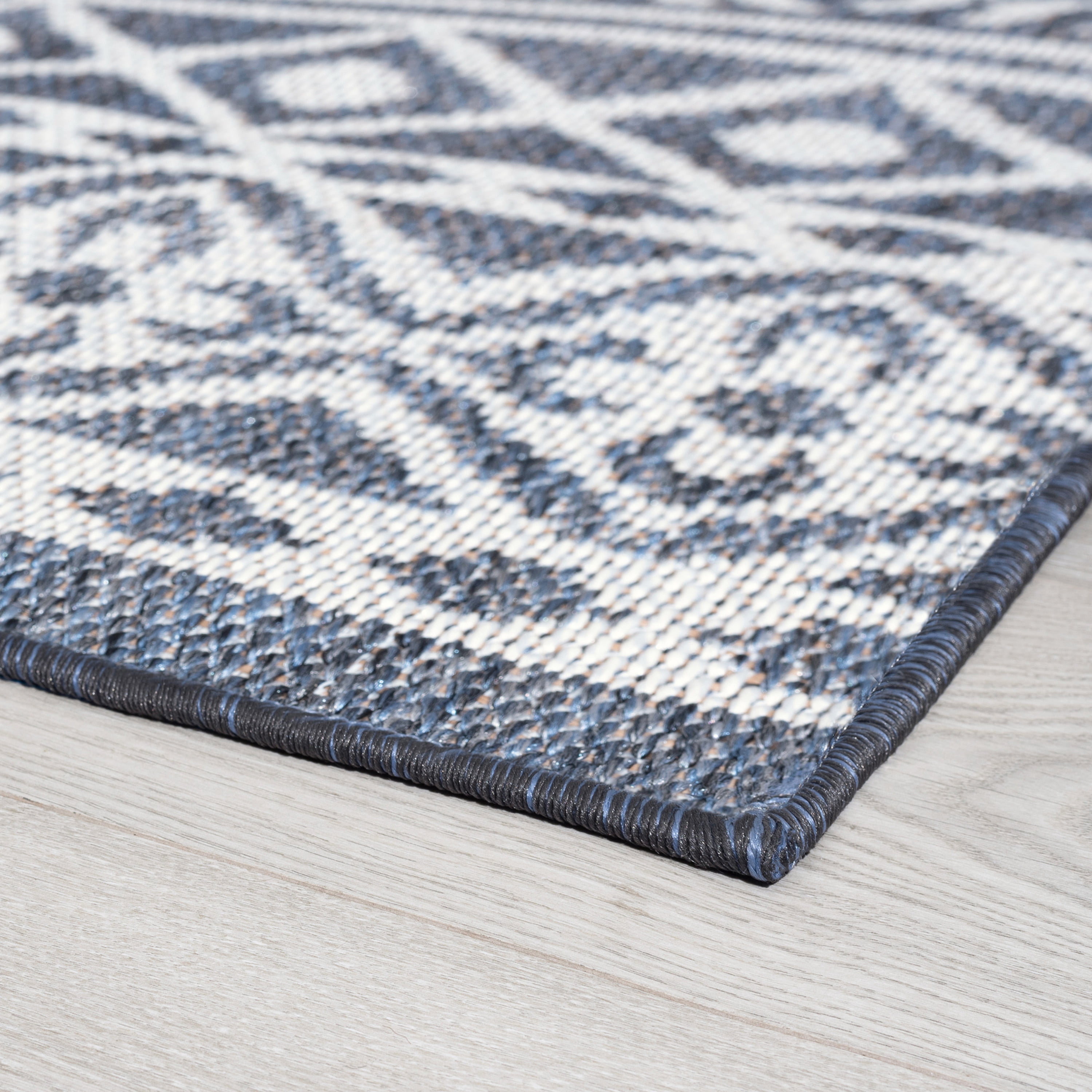 5x7 Water Resistant, Indoor Outdoor Rugs for Patios, Front Door Entry, Entryway, Deck, Porch, Balcony | Outside Area Rug for Patio | Blue, Tribal | Size: 5' x 6'11''