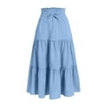thumbnail image 3 of Girls Multilevel Pleated Skirts Casual Elastic Waist A Line Ruffle Hem Midi Skirt Kids Loose Comfy Solid Color Big Swing Skirts, 3 of 5
