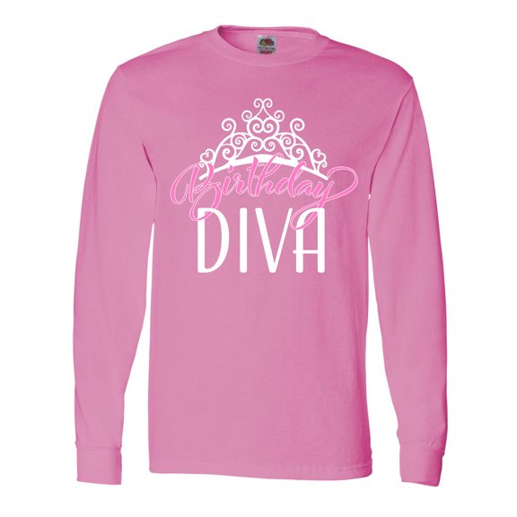 Inktastic Birthday Diva in Pink with Tiara Long Sleeve T-Shirt