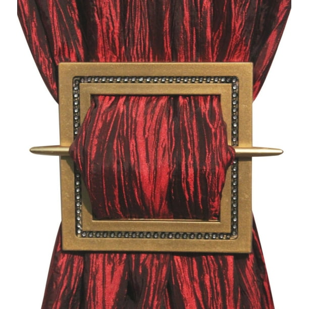 Set of 2 Curtain Holdbacks, Shining Square, Gold