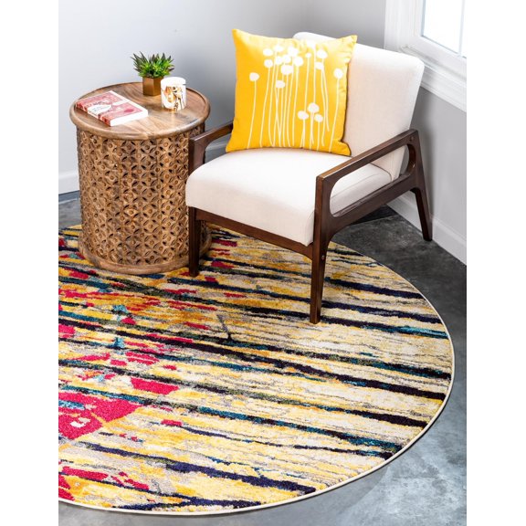 Unique Loom Estrella Collection Area Rug (8' Round Yellow/Beige)