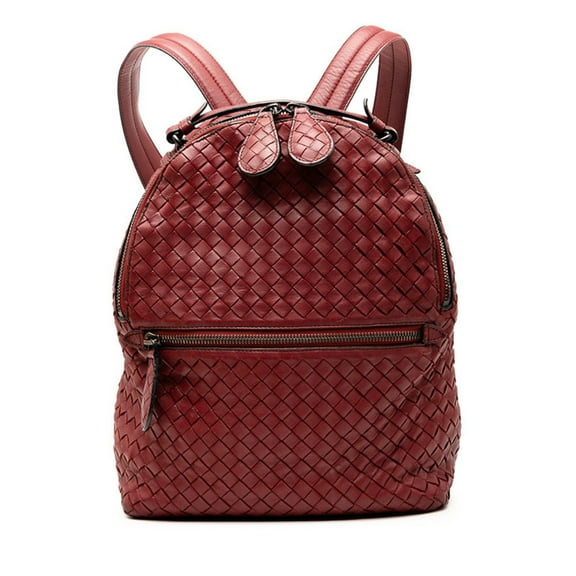 Pre-Owned Bottega Veneta Intrecciato Backpack, Wine Red Leather, Women's