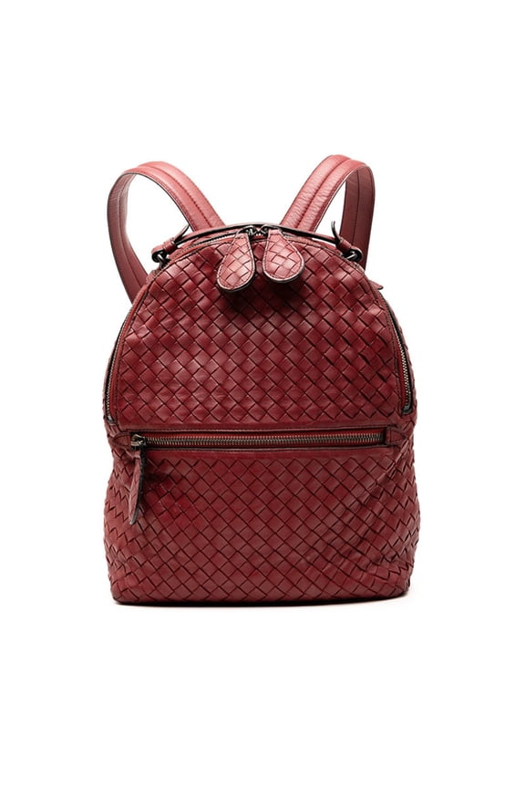 Pre-Owned Bottega Veneta Intrecciato Backpack, Wine Red Leather, Women's (Good)