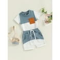 thumbnail image 3 of Suealasg Kids Toddler Baby Boys Clothes 2Pcs Summer Outfit Set Contrast Color Short Sleeve T-Shirts Tops Elastic Waist Shorts  0-3 Years, 3 of 9