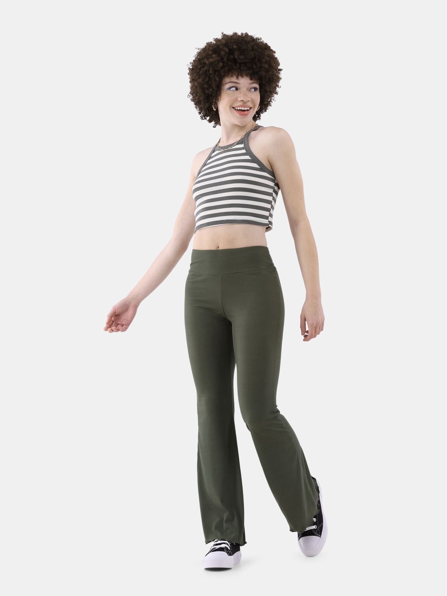 No Boundaries Ribbed Flare Pants, Women's XS-XXL