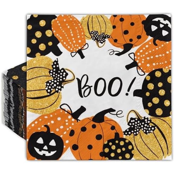 80 Pack Pumpkin Paper Napkins - Disposable Gold & Orange, 6.5 x 6.5 Inch, Perfect for Halloween Parties
