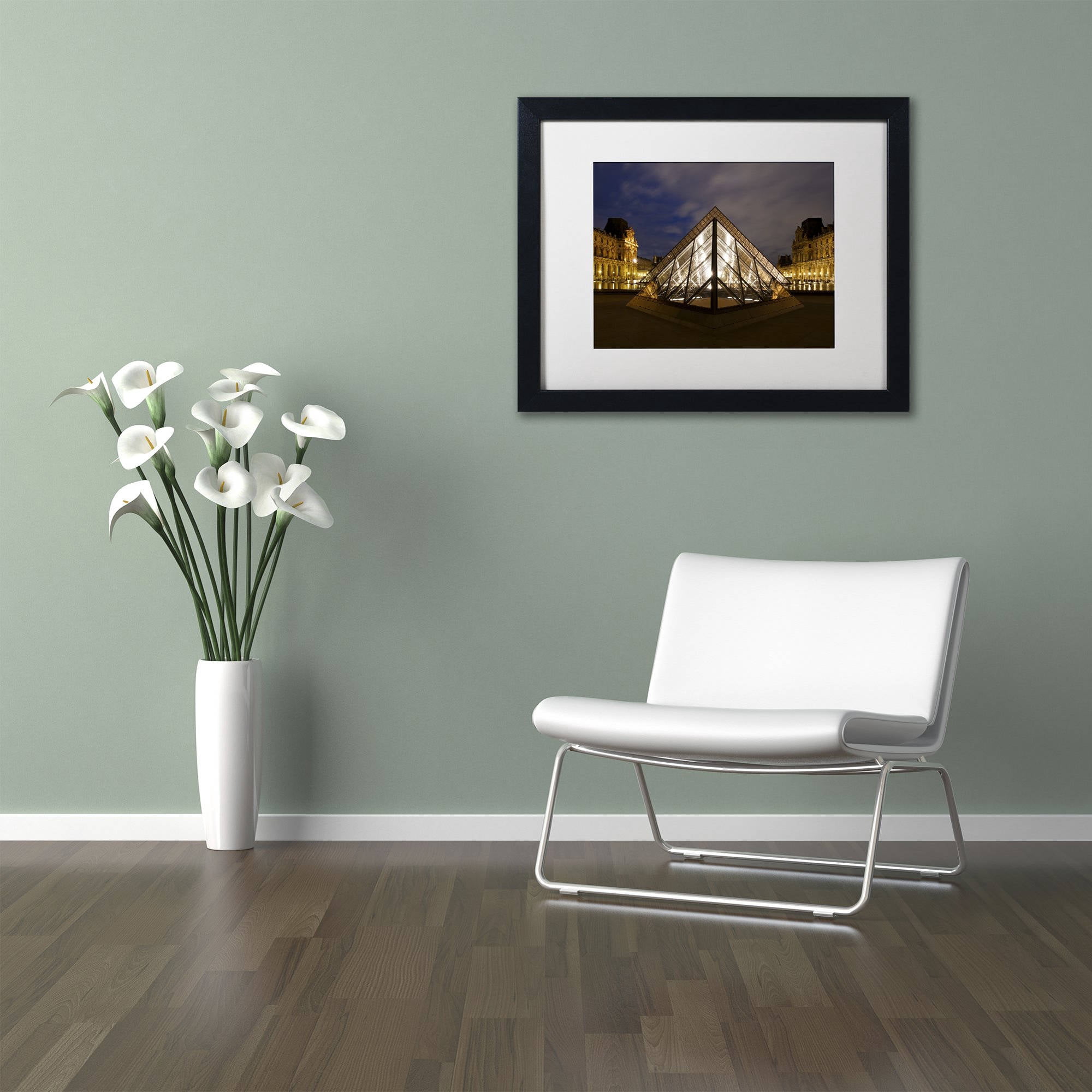 Trademark Fine Art "Louvre Pyramid" Canvas Art by Michael Blanchette Photography White Matte, Black Frame