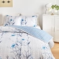 thumbnail image 3 of Botanical Quilt Set 3 Pieces Full/queen Size  Blue Flower Branch On White Reversible Bedspread Coverlet Soft Microfiber Lightweight Bed Cover For All Season (90" X 90" 1 Quilt+ 2 Pillow Shams), 3 of 7