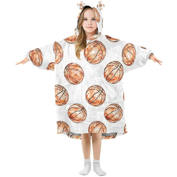 joogoo Wearable Blanket Hoodie for Watercolor Basketballs Oversized Sherpa Hooded 3-14 YR M
