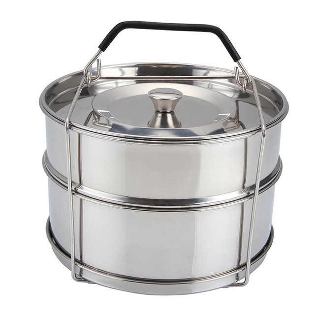 Kitchen Two Tier Stackable Steamer Insert Pans Stainless Steel Electric Pressure Cooker Cooking Insert