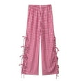 thumbnail image 3 of RUTAYY Toddler Little Girls Kids Wide Leg Gingham Pants Elastic High Waist Side Tie Loose Fit Plaid Trouser Lace Up Pants Breathable Infants Pants, 3 of 5