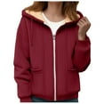 thumbnail image 4 of larppty Women's Winter Sherpa-Lined Warm Casual Solid Long Sleeve Zipper Hooded Jacket With Pockets（Wine，XXL）, 4 of 6