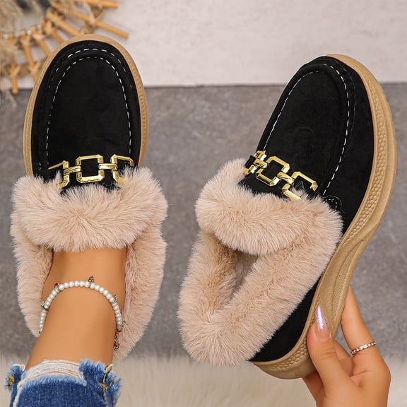 Womens Snow Boots Wedge Heel Boots Thick Sole Warm Winter Boots with Metal Buckle and Furry Collar Fashion Casual Shoes for Outdoor Daily Leisure Wear