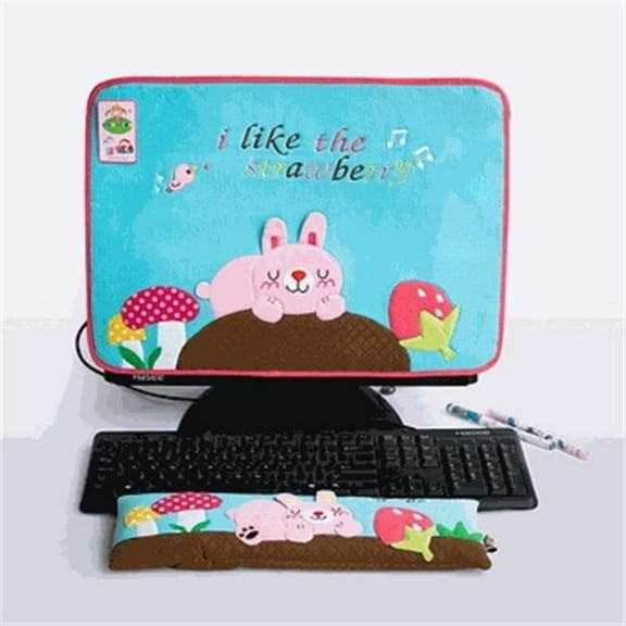 BE-16-BLUE 17 in. Embroidered Applique Fabric Art Monitor Screen Cover & Wrist Rest Pad  Strawberry