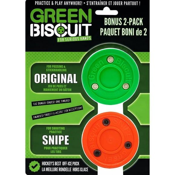 green Biscuit Puck de Hockey 2-Pack, Original, hors Rondelle de Hockey sur Glace, Rondelle de Hockey de Rue