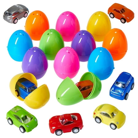 Prextex Easter Eggs Filled with Mini Pull back Vehicles