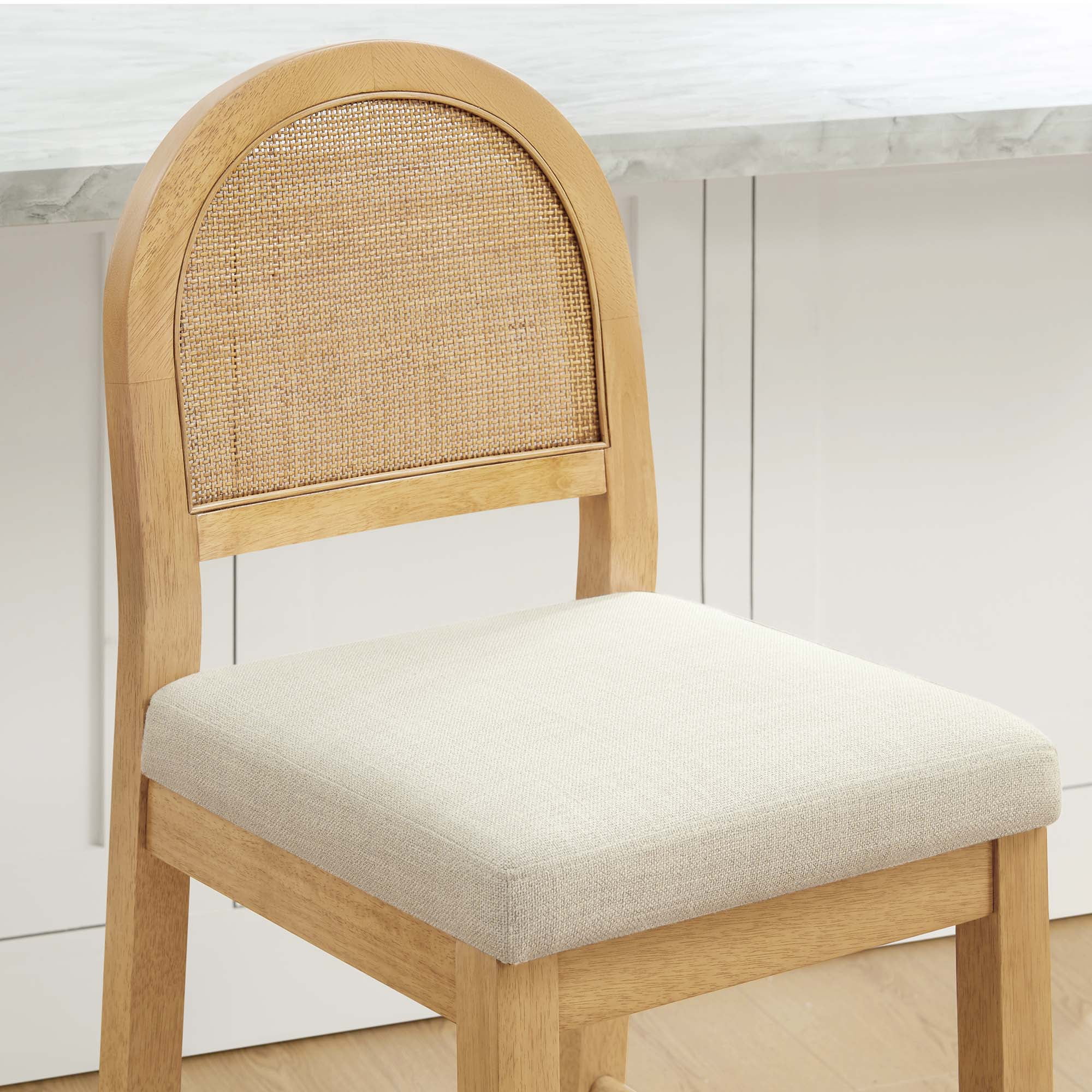 Spruce & Spring Boho Rattan Counter Stool with Solid Wood Frame and Upholstered Seat Set of 3, Natural