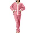 thumbnail image 2 of WCJM V-Neck Babydoll Womens Pajama Sets Fleece Pajamas Comfor table Pullover Tops Sleep Pants Lounging Warm Sleepwear, 2 of 6