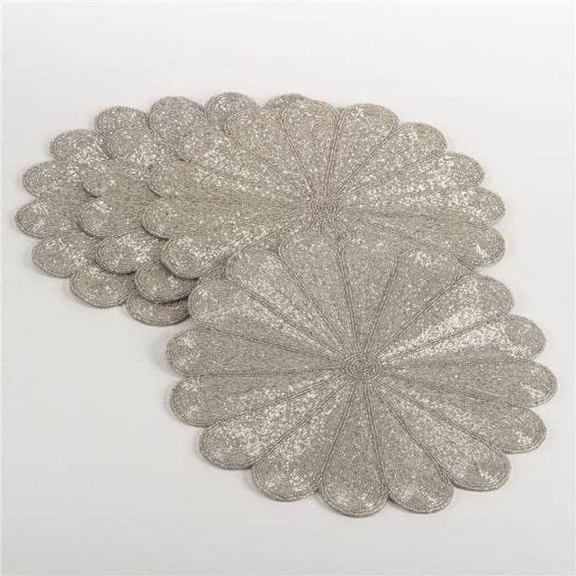 SARO 201.S15R Ensemble de 4 Napperons Perlés Design Floral Argent