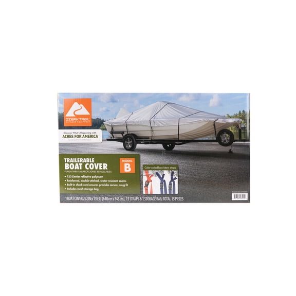 Ozark Trail Water-Resistant Boat Cover for 17-19ft Boats with Trailering Straps