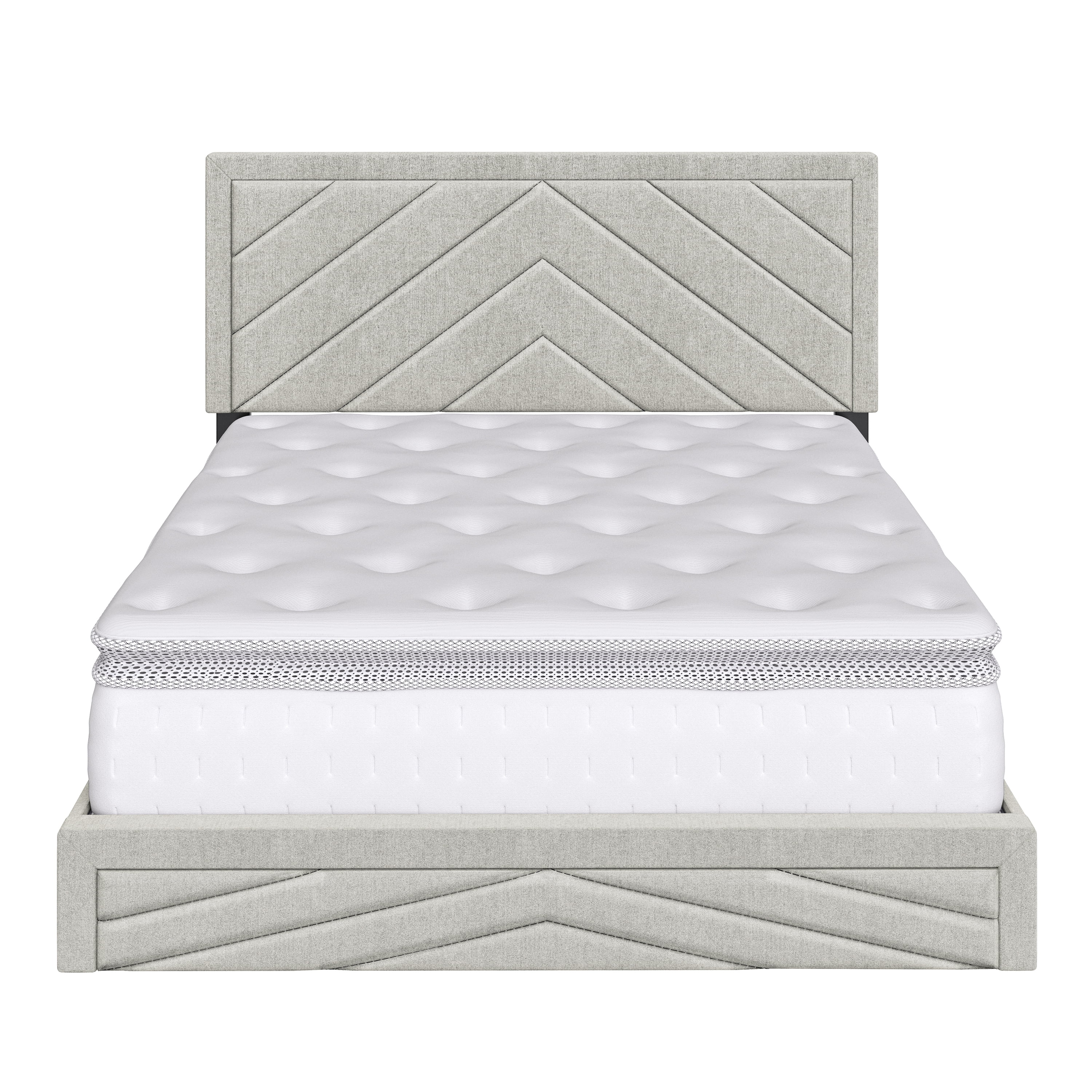 Boyd Sleep Barcelona Off White Linen Full Size Fully Upholstered Platform Bed Frame with Adjustable Headboard