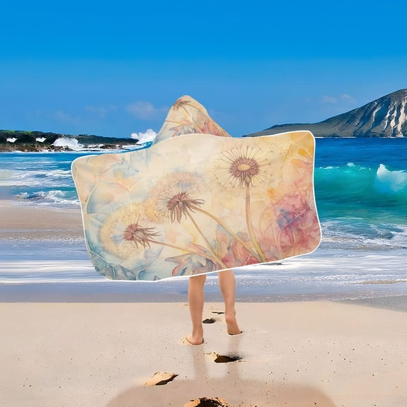 BZSMCE Towels Kids Hooded Beach Towel Dandelion Watercolor Painting Pool Bath Towel Soft