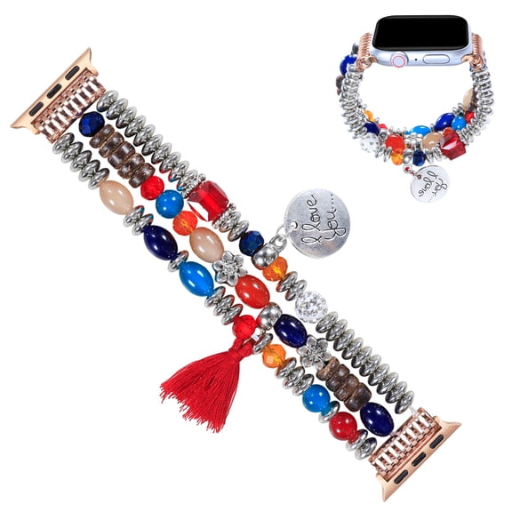 KeepMini Handmade Elastic Bead Bracelet Compatible with Apple Watch Band 38/40/41mm Replacement for iWatch Bands Series 7/6/5/4/3/2/1