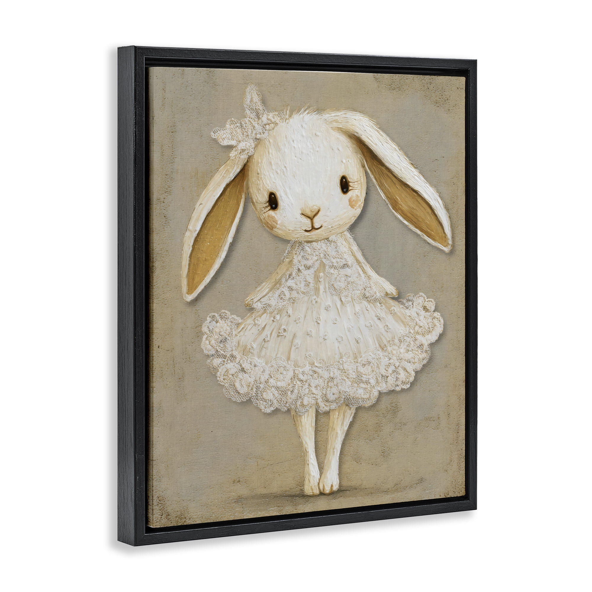 Stupell Industries Ballerina Bunny in Lace Dress Black Framed Floater Canvas Wall Art, design by Ink Drop Loft