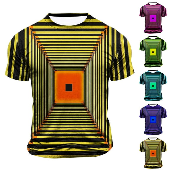 Jinhomg Mens 2025 Fashion T Shirts Novelty Funny 3D Geometric Print Tees Big and Tall Comfy Short Sleeve Crew Neck Tops Lightweight Spring Summer Pullovers Fall Saving Dark Blue XXL