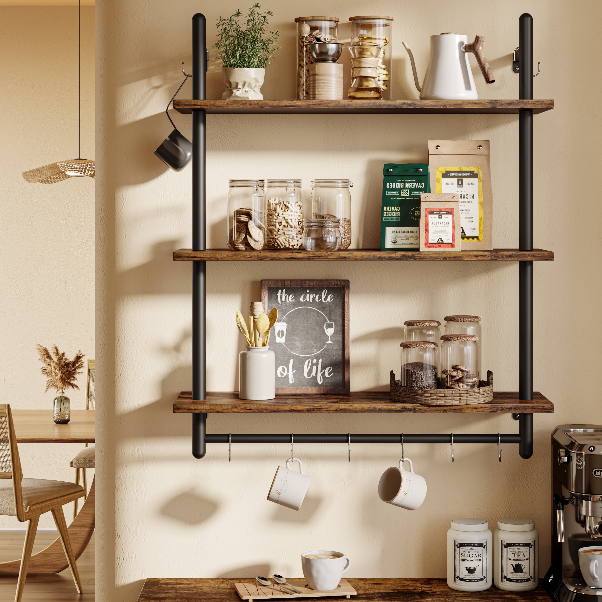 Bestier 31" Kitchen Wall Shelves 3-Tier Floating Shelves for Bathroom, Bedroom, Rustic Brown