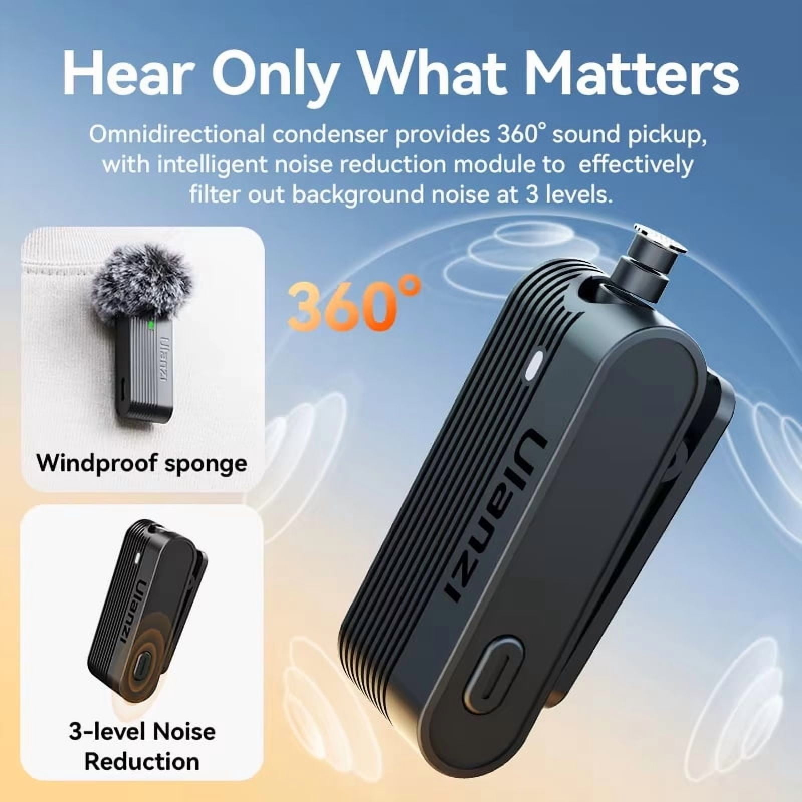 Ulanzi A100 Wireless Lavalier Microphone - J12 Upgrade, Real-Time Monitoring for iPhone 17/16/15 Pro/Pro Max, Camera Sound Recording Mic