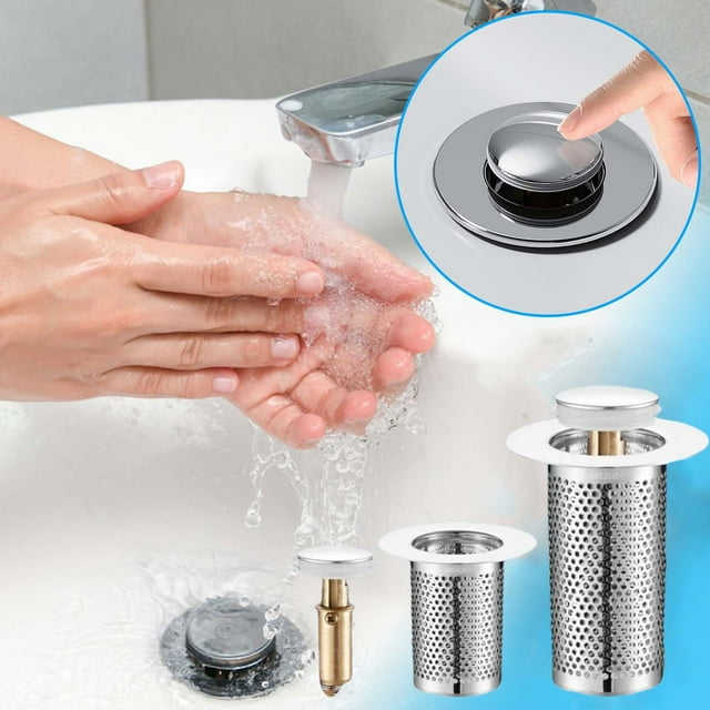 Fiudx Tapón de Lavabo con Recogedor de Pelos, Tapón Universal para Baño, Cesta de Filtro Extraíble de Acero Inoxidable, Antiobstrucción, Diseño Fácil de Limpiar, Apto para Lavabo de Baño, Ajuste de 2