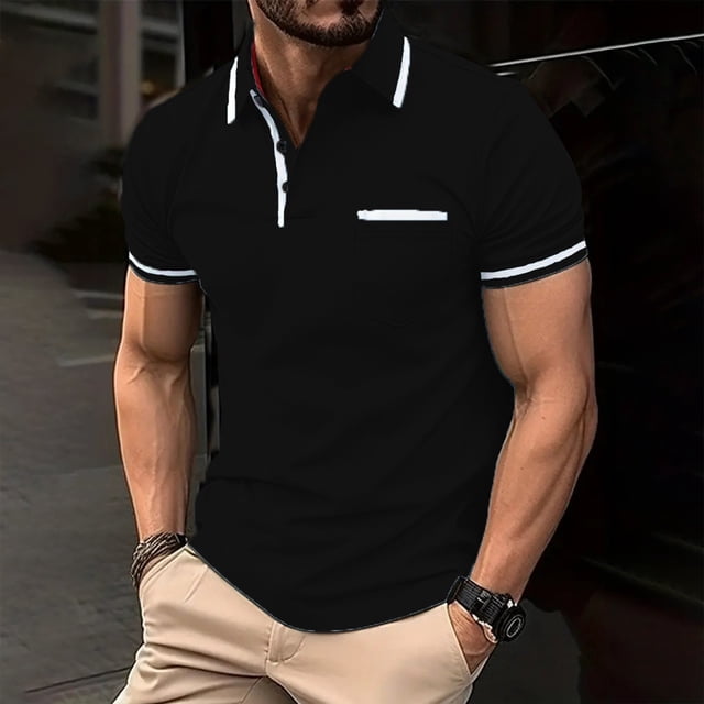 Male Spring Business Lapel T Shirt Bottoming Shirt Short Sleeve Shirt Patchwork Top Mens Turtle Neck Long Sleeve Tops Mens Large T Shirts Lightweight T Shirts Rayon Long Sleeve Shirt Men Neck Top for