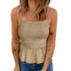 thumbnail image 1 of Top de tirantes para mujer, con frunces y dobladillo con volantes, corte ajustado, sin mangas, para verano, para citas diarias, playa, color beige S, 1 of 5