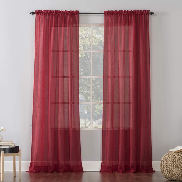 No. 918 Erica Crushed Sheer Voile Rod Pocket Curtain Panel, 51"" x 95"", Red