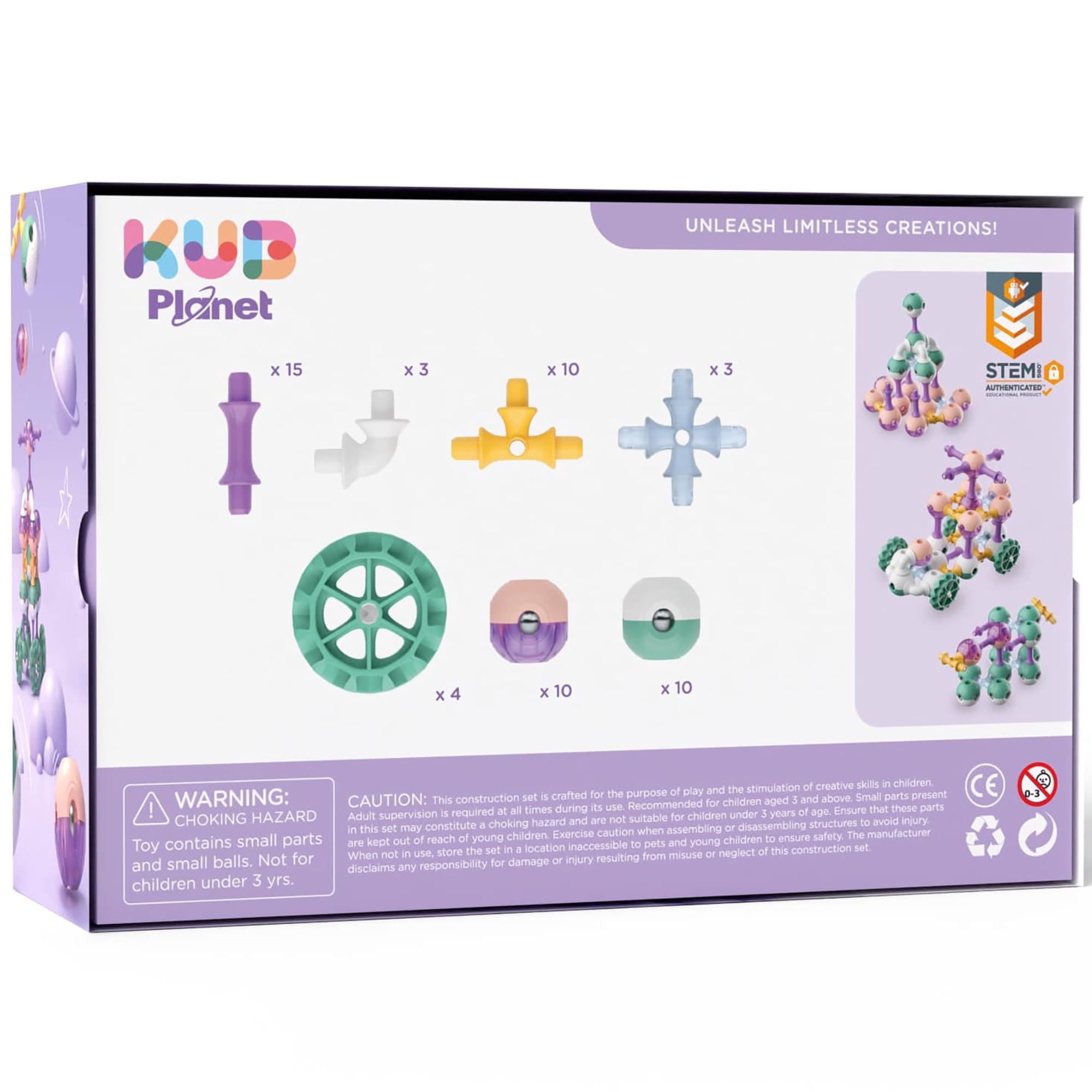 KUB Planet: Magnetic Building Set - Cosmic Soft - 55pc Space Color Construction Blocks, Click-Build-Play, STEM Educational Stacking Toy, Kids 3+