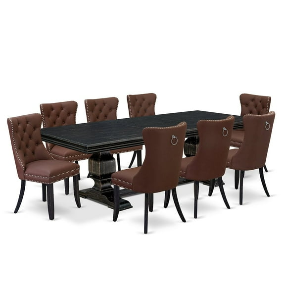Luxe by East West Furniture 9 piece dining room set a dining table and 8 Faux Leather dining Chairs