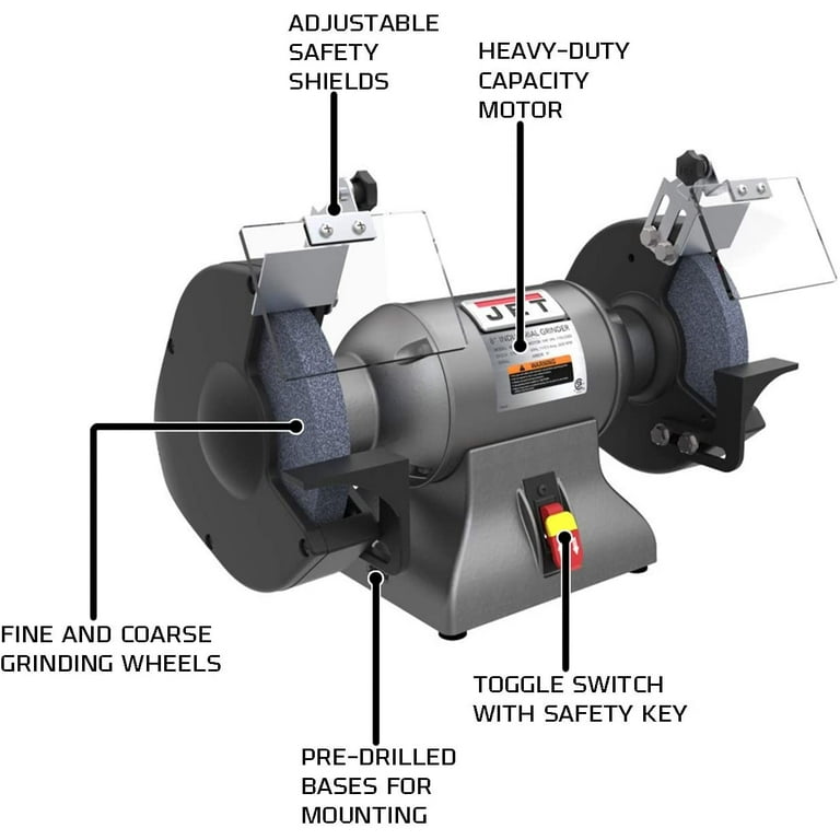 Jet 578008 8 Inch Stationary Workshop Durable Industrial Bench Grinder Gray