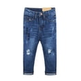 thumbnail image 1 of KIDSCOOL SPACE Baby Girls Jeans,Letters Embroidered Slim Fashion Ripped Denim Pants,Blue,3-4 Years, 1 of 6
