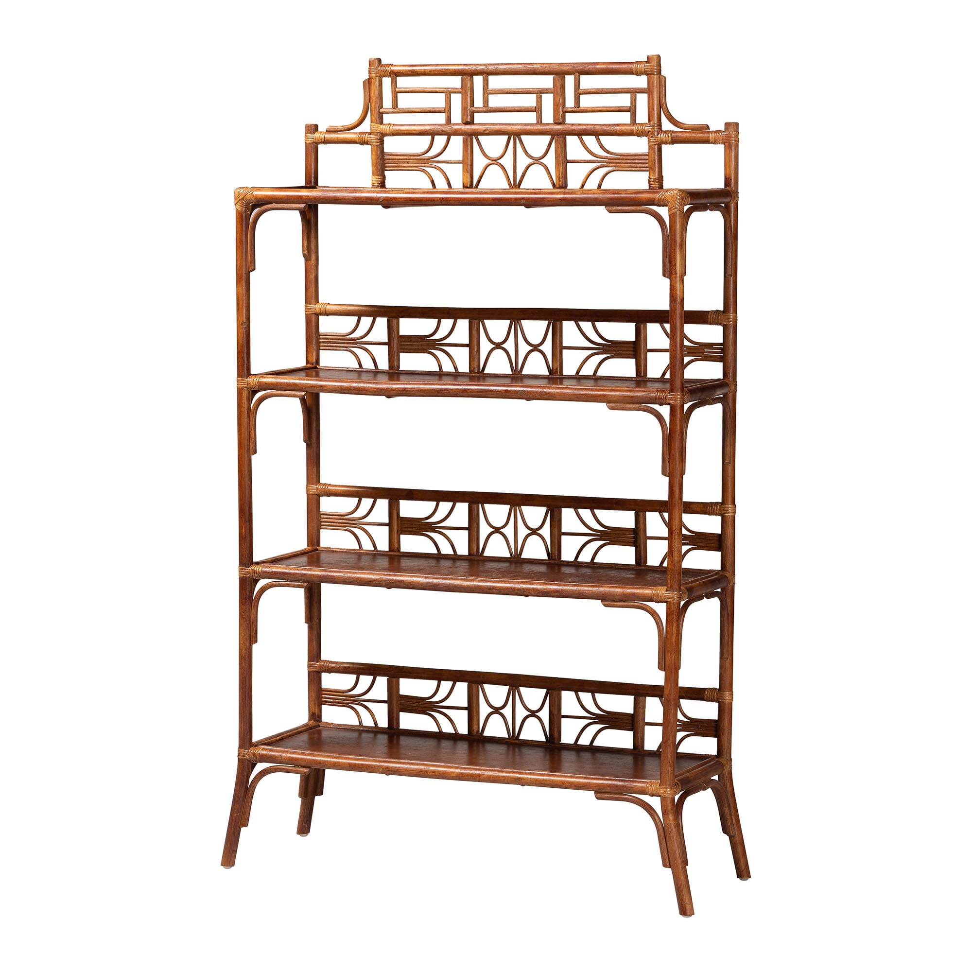 bali & pari Aleya Boho Display Shelf, 4-Tier, Marbled Tortoise Brown