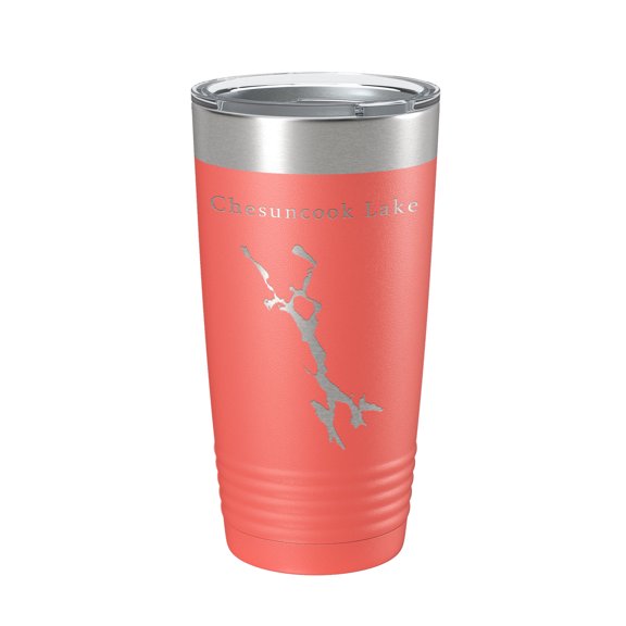 Chesuncook Lake Map Tumbler Travel Mug Insulated Laser Engraved Coffee Cup Maine 20 oz Coral