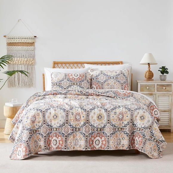 Southshore Fine Living, Inc. Collection Kilim Ensemble de Literie Surdimensionné pour Lit Jumeau Léger, Couvre-Lit Doux 2 Pcs avec une Taie d'Oreiller Assortie (69 Po de Large x 98 Po de Long), Jumeau/TG, Naturel