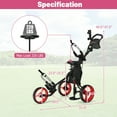thumbnail image 7 of Patiojoy 3 Wheel Golf Push Cart Lightweight Foldable Caddy Cart for Golf Bags with Adjustable Seat and Handle Umbrella Holder and Foot Brake Red, 7 of 7