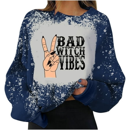 

Ziloco Halloween Fashion Women s Casual Long Sleeve Printed Ladies Sweatshirts Tops 3/17 sleeve tops for women maternity tops White S