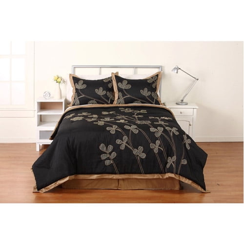 Hometrends Sketchy Fl Comforter Set Black